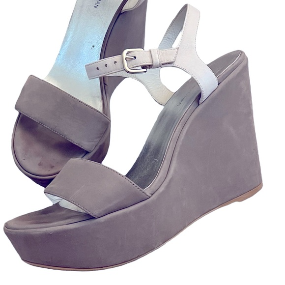 Stuart Weitzman Taupe Suede Platform Wedge Sandal 9M - Picture 2 of 14